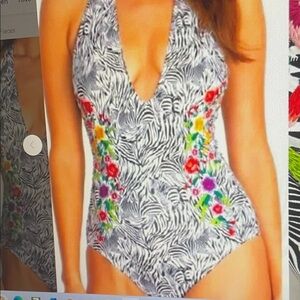 Johnny Was Large Spring Halter Embroidered Floral One Piece